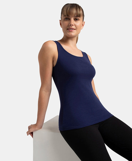 Super Combed Cotton Rib Fabric Slim Fit Solid Tank Top - Imperial Blue