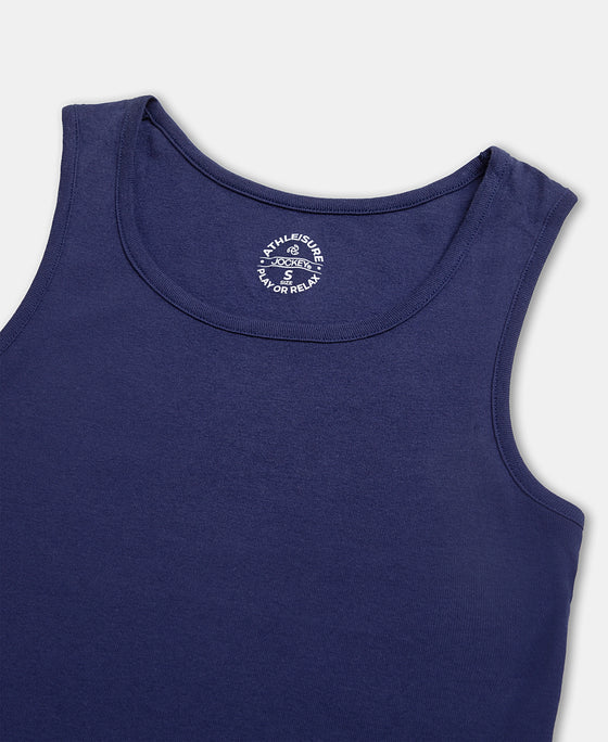 Super Combed Cotton Rib Fabric Slim Fit Solid Tank Top - Imperial Blue