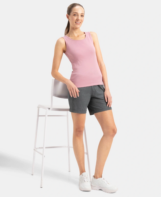 Super Combed Cotton Rib Fabric Slim Fit Solid Tank Top - Lilas