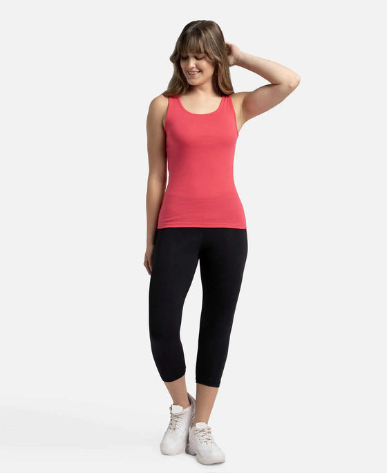 Super Combed Cotton Rib Fabric Slim Fit Solid Tank Top - Ruby