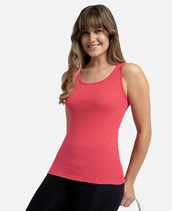 Super Combed Cotton Rib Fabric Slim Fit Solid Tank Top - Ruby