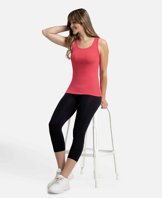 Super Combed Cotton Rib Fabric Slim Fit Solid Tank Top - Ruby