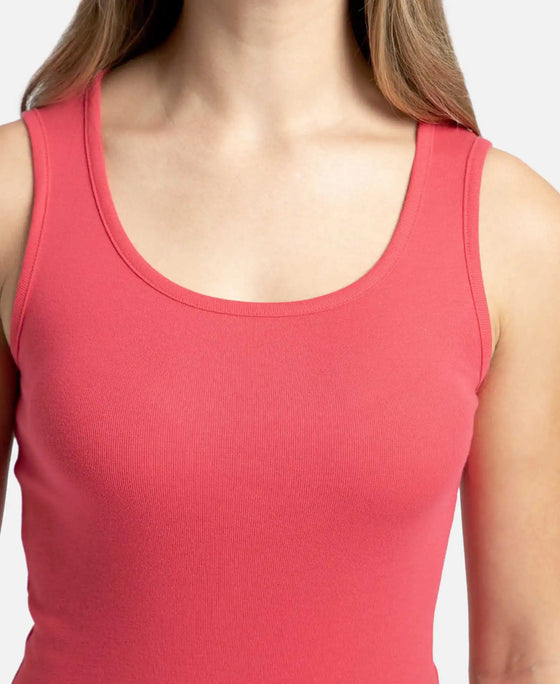 Super Combed Cotton Rib Fabric Slim Fit Solid Tank Top - Ruby
