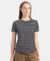 Super Combed Cotton Stripe Fabric Relaxed Fit Round Neck Half Sleeve T-Shirt with Curved Hem Styling - Black