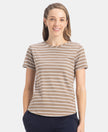 Super Combed Cotton Stripe Fabric Relaxed Fit Round Neck Half Sleeve T-Shirt with Curved Hem Styling - Desert Taupe