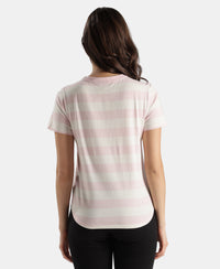 Super Combed Cotton Stripe Fabric Relaxed Fit Round Neck Half Sleeve Tshirt with Curved Hem Styling - Potpourri