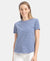 Super Combed Cotton Stripe Fabric Relaxed Fit Round Neck Half Sleeve T-Shirt with Curved Hem Styling - Topaz Blue