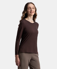 Super Combed Cotton Rich Relaxed Fit Solid Round Neck Full Sleeve T-Shirt - Puce