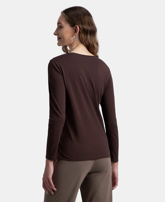 Super Combed Cotton Rich Relaxed Fit Solid Round Neck Full Sleeve T-Shirt - Puce