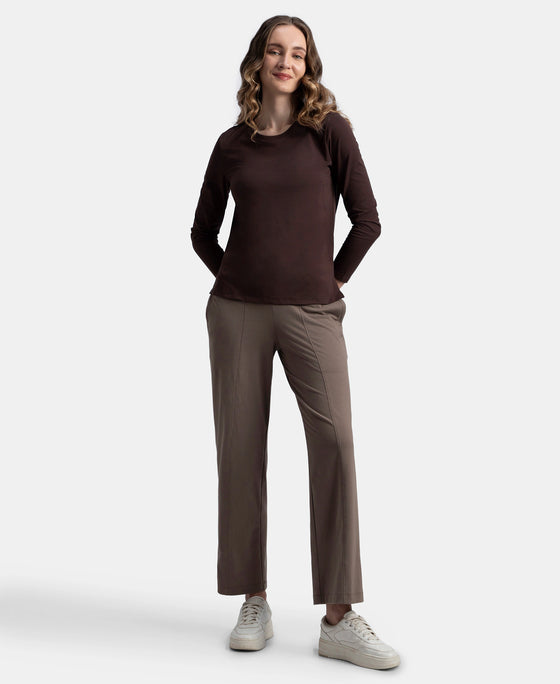 Super Combed Cotton Rich Relaxed Fit Solid Round Neck Full Sleeve T-Shirt - Puce