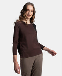 Super Combed Cotton Rich Relaxed Fit Solid Round Neck Full Sleeve T-Shirt - Puce