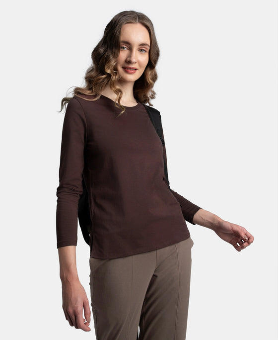 Super Combed Cotton Rich Relaxed Fit Solid Round Neck Full Sleeve T-Shirt - Puce