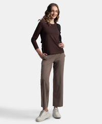 Super Combed Cotton Rich Relaxed Fit Solid Round Neck Full Sleeve T-Shirt - Puce