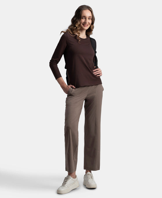 Super Combed Cotton Rich Relaxed Fit Solid Round Neck Full Sleeve T-Shirt - Puce