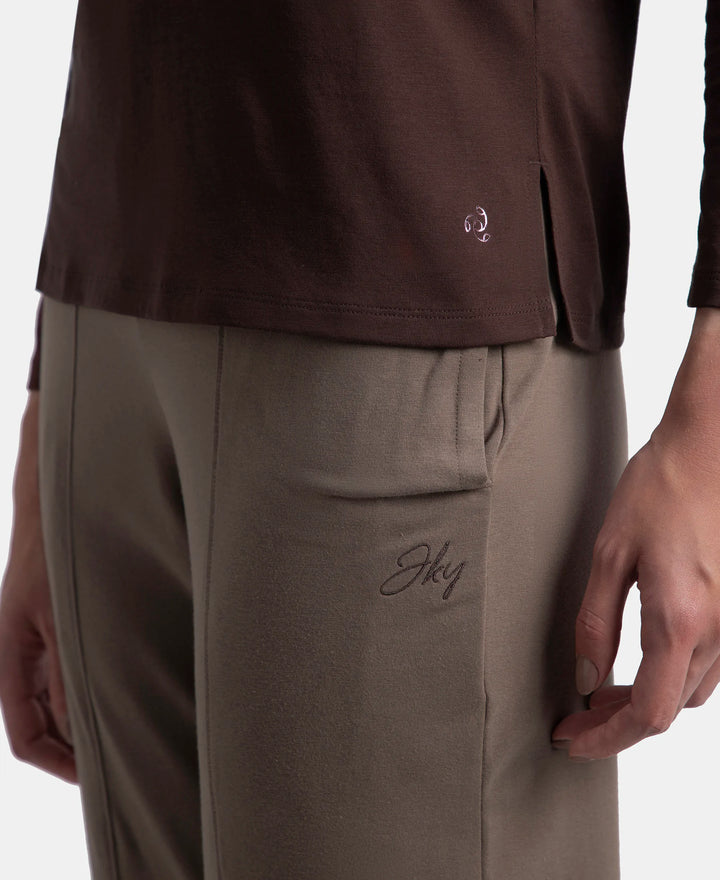 Super Combed Cotton Rich Relaxed Fit Solid Round Neck Full Sleeve T-Shirt - Puce