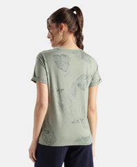 Super Combed Cotton Relaxed Fit Printed Half Sleeve T-Shirt - Lily Pad