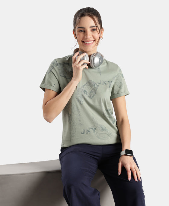 Super Combed Cotton Relaxed Fit Printed Half Sleeve T-Shirt - Lily Pad