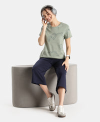 Super Combed Cotton Relaxed Fit Printed Half Sleeve T-Shirt - Lily Pad
