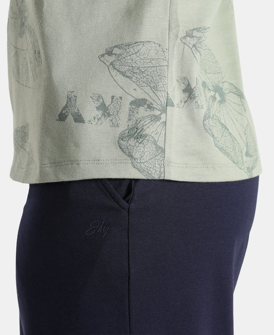 Super Combed Cotton Relaxed Fit Printed Half Sleeve T-Shirt - Lily Pad