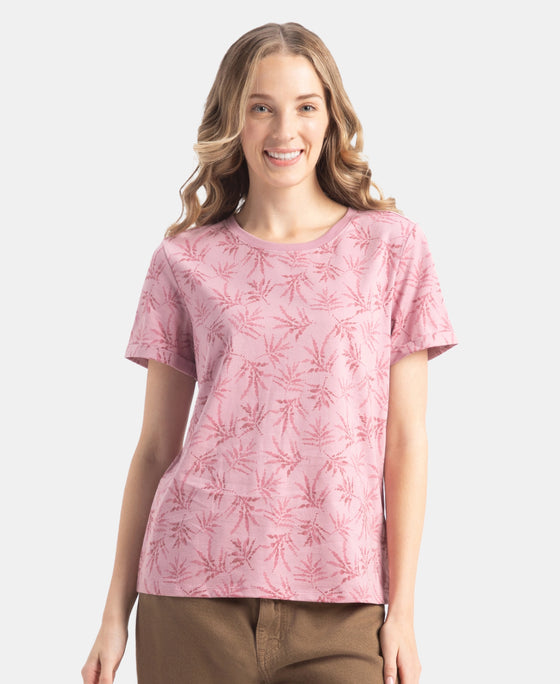 Super Combed Cotton Relaxed Fit Printed Half Sleeve T-Shirt - Lilas