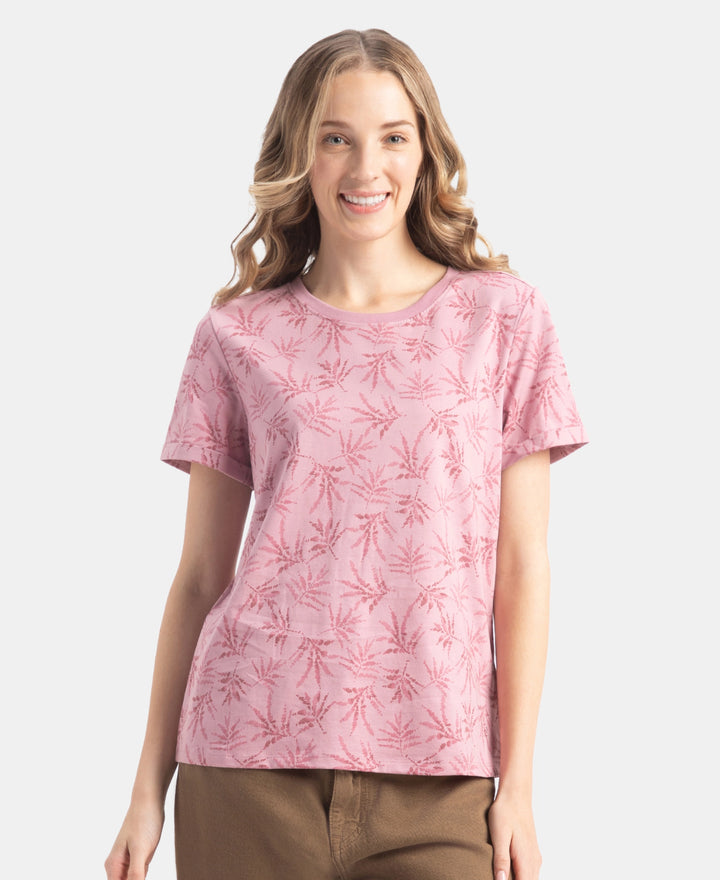Super Combed Cotton Relaxed Fit Printed Half Sleeve T-Shirt - Lilas