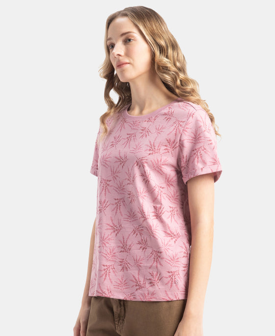 Super Combed Cotton Relaxed Fit Printed Half Sleeve T-Shirt - Lilas