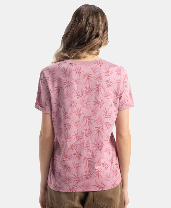 Super Combed Cotton Relaxed Fit Printed Half Sleeve T-Shirt - Lilas