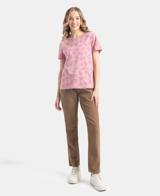 Super Combed Cotton Relaxed Fit Printed Half Sleeve T-Shirt - Lilas