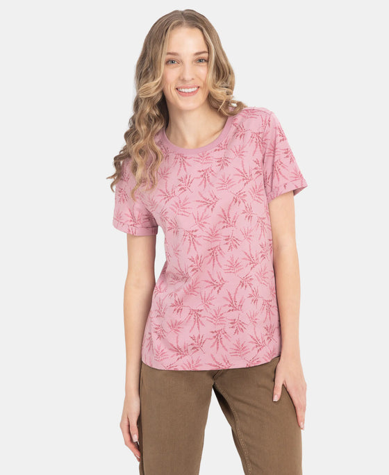 Super Combed Cotton Relaxed Fit Printed Half Sleeve T-Shirt - Lilas