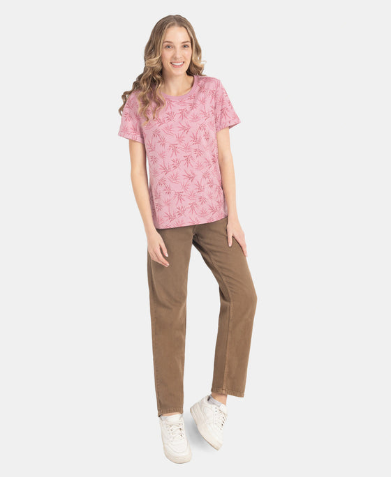 Super Combed Cotton Relaxed Fit Printed Half Sleeve T-Shirt - Lilas