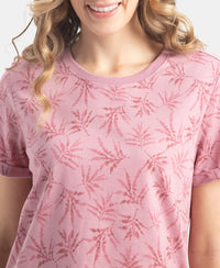 Super Combed Cotton Relaxed Fit Printed Half Sleeve T-Shirt - Lilas