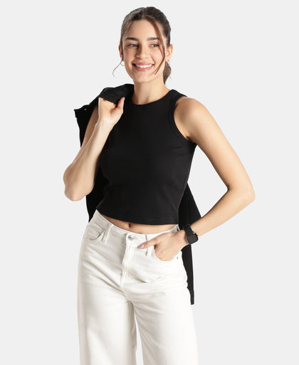 Super Combed Cotton Rich Solid Straight Hem Tank Top - Black
