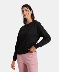 Super Combed Cotton French Terry Solid Sweatshirt with Ribbed Cuffs - Black