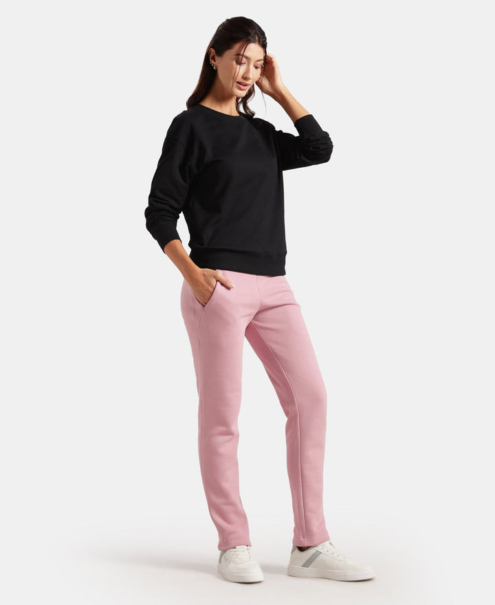 Super Combed Cotton French Terry Solid Sweatshirt with Ribbed Cuffs - Black