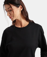 Super Combed Cotton French Terry Solid Sweatshirt with Ribbed Cuffs - Black