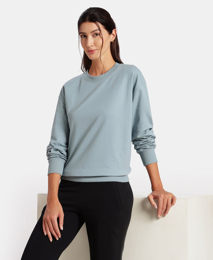 Super Combed Cotton French Terry Solid Sweatshirt with Ribbed Cuffs - Citadel
