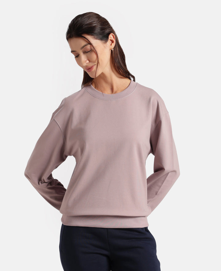 Super Combed Cotton French Terry Solid Sweatshirt with Ribbed Cuffs - Quail