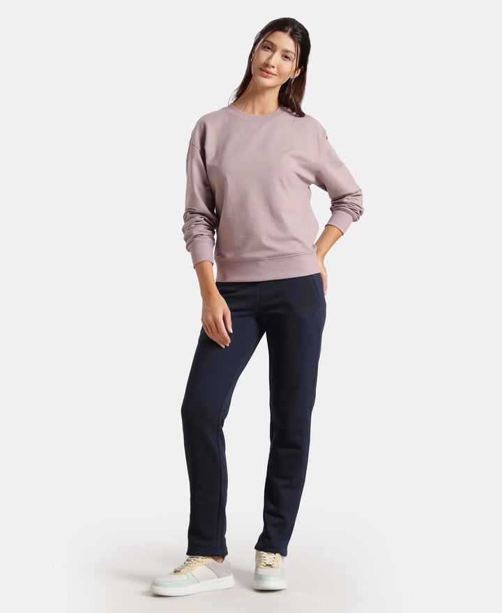 Super Combed Cotton French Terry Solid Sweatshirt with Ribbed Cuffs - Quail