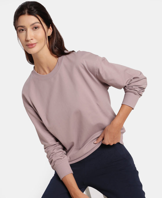 Super Combed Cotton French Terry Solid Sweatshirt with Ribbed Cuffs - Quail