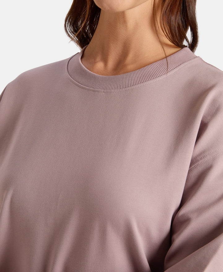 Super Combed Cotton French Terry Solid Sweatshirt with Ribbed Cuffs - Quail