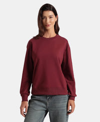 Super Combed Cotton French Terry Solid Sweatshirt with Ribbed Cuffs - Tawny Port