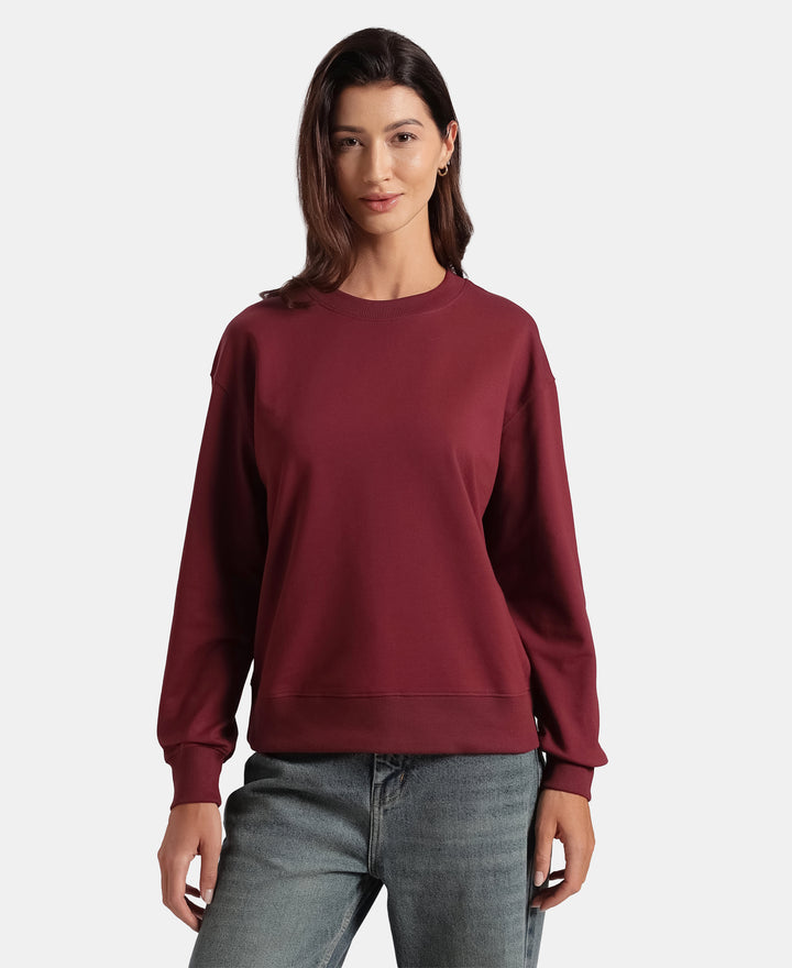 Super Combed Cotton French Terry Solid Sweatshirt with Ribbed Cuffs - Tawny Port