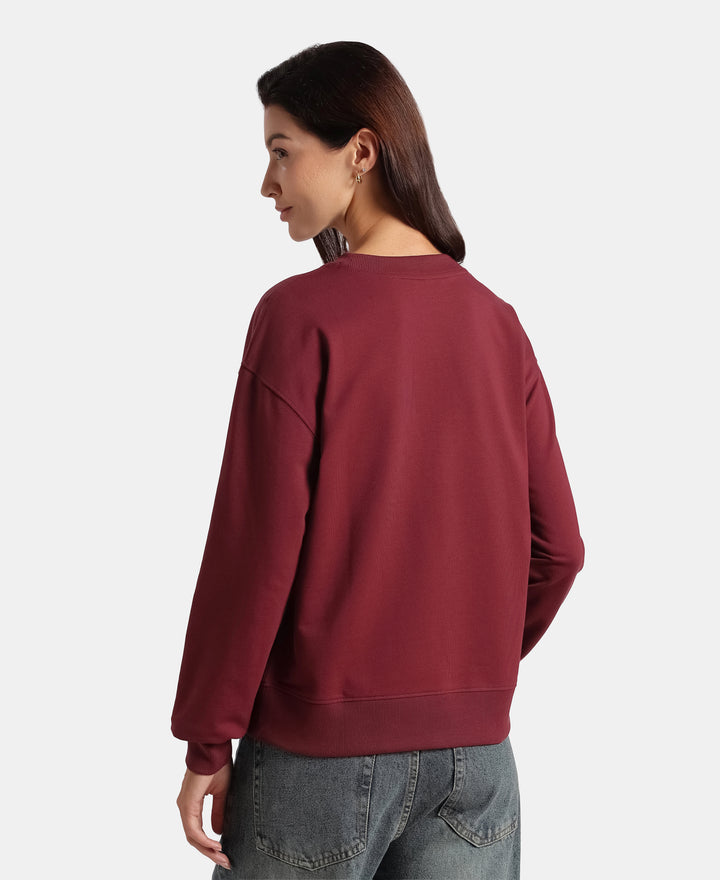 Super Combed Cotton French Terry Solid Sweatshirt with Ribbed Cuffs - Tawny Port