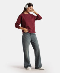 Super Combed Cotton French Terry Solid Sweatshirt with Ribbed Cuffs - Tawny Port