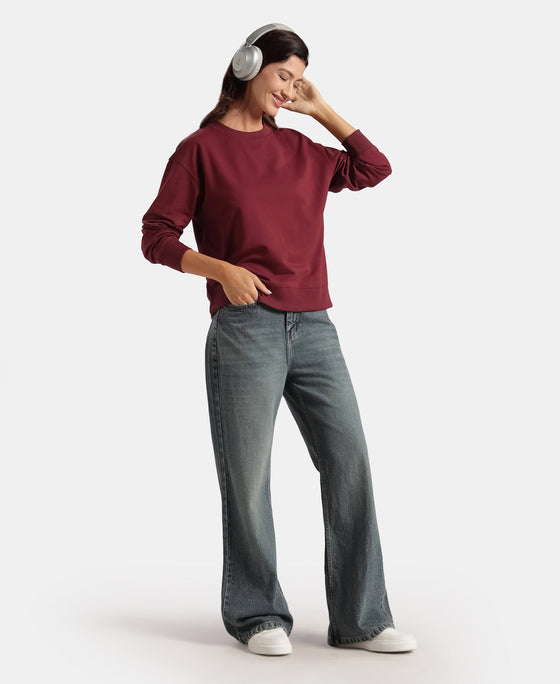 Super Combed Cotton French Terry Solid Sweatshirt with Ribbed Cuffs - Tawny Port