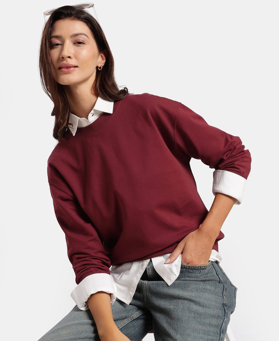 Super Combed Cotton French Terry Solid Sweatshirt with Ribbed Cuffs - Tawny Port