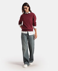 Super Combed Cotton French Terry Solid Sweatshirt with Ribbed Cuffs - Tawny Port