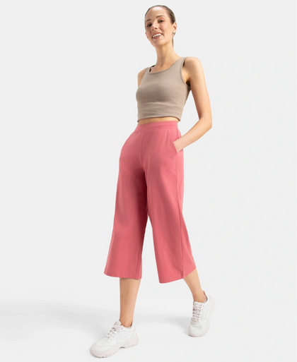 Super Combed Cotton Rich Elastane Stretch Relaxed Fit Culottes - Baroque Rose