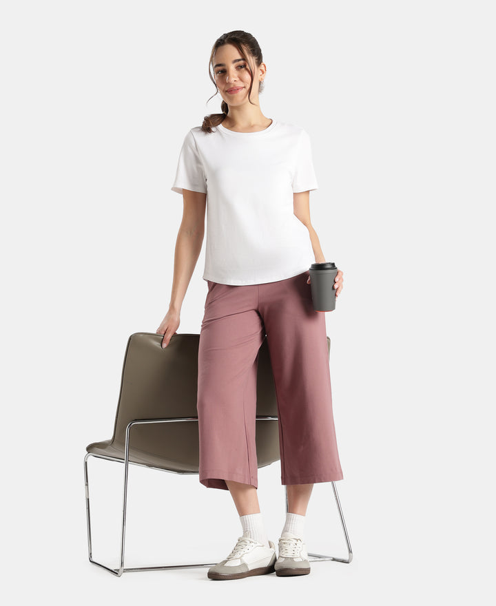 Super Combed Cotton Rich Elastane Stretch Relaxed Fit Culottes - Burnt Rose
