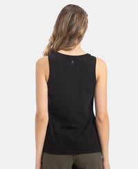 Super Combed Cotton Relaxed Fit Printed Racerback Styled Tank Top - Black